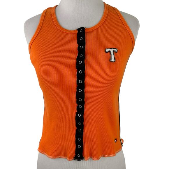 Tommy Hilfiger Vintage Orange T Logo YTK Halter Tank Top Muscle Tee - Picture 1 of 7